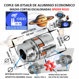 GR-075ALR  COPLE DE ALUMINIO MAZAS ESCALONADAS ECONOMICO EXTERIOR 45mm LARGO 63mm