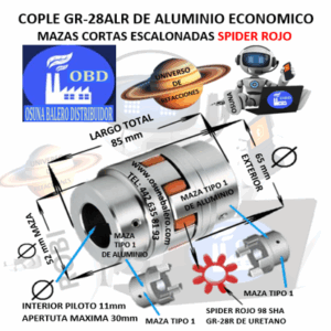 GR-28ALR ECONOMIC COPLE TIPO 1 DE ALUMINIO MAZAS ESCALONADAS EXTERIOR 65mm LARGO 85mm