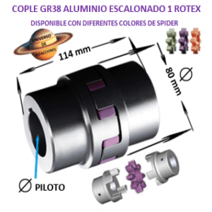 GR-38 COPLE ROTEX ( KTR ) ALUMINIO MAZAS ESCALONADAS (1) PILOTO CON SPIDER 98ShA PURPURA EXTERIOR 80mm LARGO 114mm