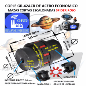 GR-42ACR ECONOMIC COPLE TIPO 1 DE ACERO MAZAS ESCALONADAS EXTERIOR 95mm LARGO 115mm