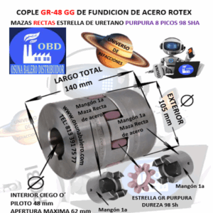 GR-48 COPLE ROTEX ( KTR ) DE FIERRO (GG) MAZAS RECTAS (1a) PILOTO CON SPIDER 98ShA PURPURA EXTERIOR 105mm LARGO 140mm