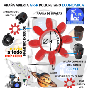 GR-24R OBD ELEMENTO ROJO 8 PUNTAS CURVAS DE POLIURETANO A=55mm W=14mm H=27mm