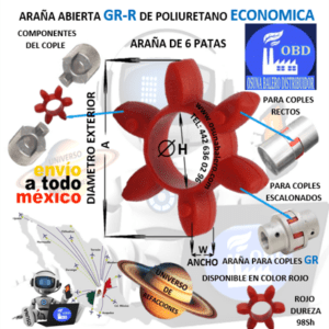 GR-070R  ELEMENTO ROJO 6 PUNTAS CURVAS DE POLIURETANO A=35mm W=14mm