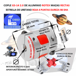 GS-14 2.0 COPLE ROTEX KTR DE ALUMINIO MAZAS ( 1A ) RECTAS CLAMP PILOTO EXTERIOR 30mm LARGO 35mm