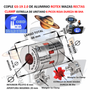GS-19 2.0 COPLE ROTEX KTR DE ALUMINIO MAZAS ( 1A ) RECTAS CLAMP PILOTO EXTERIOR 40mm LARGO 66mm