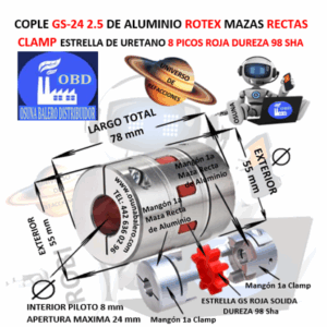 GS-24 2.5 COPLE ROTEX KTR DE ALUMINIO MAZAS ( 1A ) RECTAS CLAMP PILOTO EXTERIOR 55mm LARGO 78mm