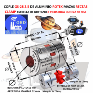 GS-28 2.5 COPLE ROTEX KTR DE ALUMINIO MAZAS ( 1A ) RECTAS CLAMP PILOTO EXTERIOR 65mm LARGO 90mm