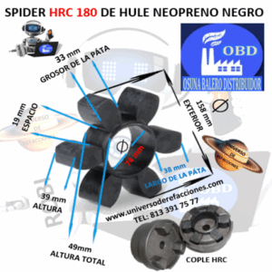 HRC 180 SPIDER ECONOMIC HULE NEOPRENO NEGRO EXTERIOR 158mm ALTURA 46mm