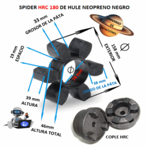 HRC 180 SPIDER ECONOMIC HULE NEOPRENO NEGRO EXTERIOR 158mm ALTURA 46mm