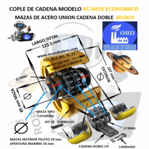 KC 6018 COPLE DE CADENA PASO 60 DE 18 DIENTES EXTERIOR 147mm LARGO 123.5mm