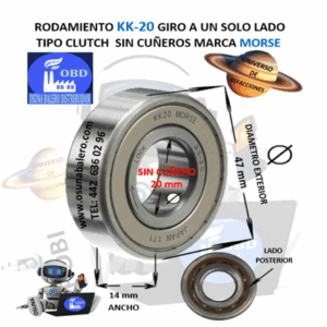 KK-20 MORSE CLUTCH FRENO DE CONTRAVUELTA INTERIOR =20mm EXTERIOR =47mm ANCHO =14mm