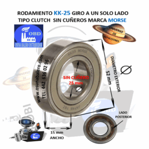 KK-25 MORSE CLUTCH FRENO DE CONTRAVUELTA INTERIOR =25mm EXTERIOR =52mm ANCHO =15mm