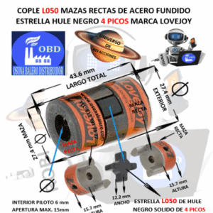 L050 COPLE LOVEJOY TIPO L DE ACERO BARRENO PILOTO 1/4"*  EXTERIOR 27.4mm LARGO 43.6mm