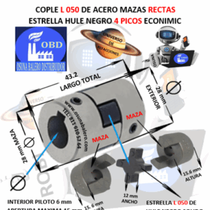 L050 COPLE TRANSLINK TIPO L DE ACERO BARRENO PILOTO EXTERIOR 28mm LARGO 43.2mm