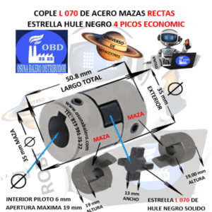 L070 COPLE TRANSLINK TIPO L DE ACERO BARRENO PILOTO  EXTERIOR 35mm LARGO 50.8mm