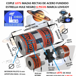 L075 COPLE LOVEJOY TIPO L DE ACERO BARRENO PILOTO 1/4"* EXTERIOR 44.5mm LARGO 54mm