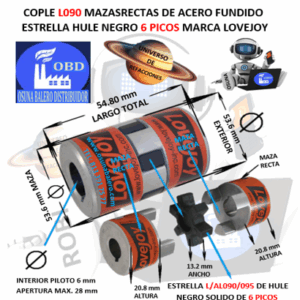 L090 COPLE LOVEJOY TIPO L DE ACERO BARRENO PILOTO 1/4"* EXTERIOR 53.6mm LARGO 54mm