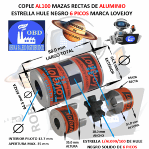 AL100 COPLE LOVEJOY TIPO L DE ALUMINIO BARRENO PILOTO EXTERIOR 64.30mm LARGO 88.00mm