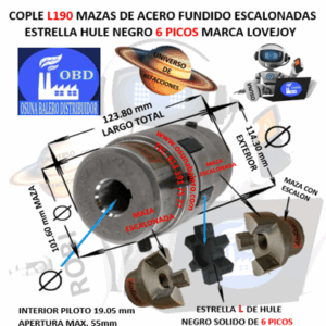 L190 COPLE LOVEJOY TIPO L DE ACERO BARRENO PILOTO 3/4" EXTERIOR 114.30mm LARGO 123.80mm