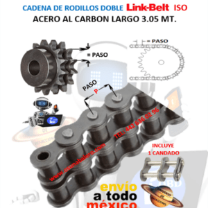 R08B-2 CAJA DE CADENA DOBLE LINK-BELT PASO 12.7mm ( 0.500” 1/2” ) LARGO 3.05MT. ( 10FT )