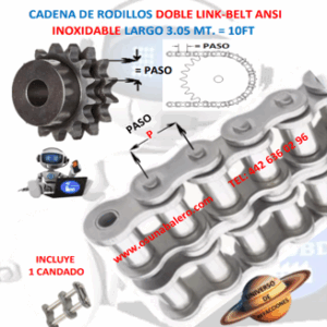 R40-2RSS CAJA DE CADENA LINK-BELT DOBLE PASO 40 ACERO INOXIDABLE REMACHADA PASO 1/2” LARGO 3.05MT. ( 10FT )