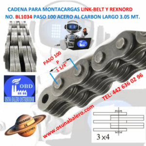 BL1034 CADENA PARA MONTACARGAS LINK-BELT PASO 100 3 X 4 LARGO 3.05MT. = (10FT)