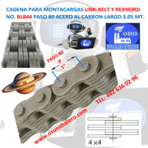 BL844 CADENA MONTACARGAS PASO 80 4 X 4 MARCA LINK-BELT ROLLO 3.05MT.=(10FT)