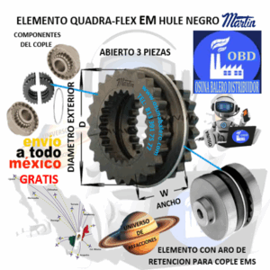 10EM ELEMENTO MARTIN QUADRA-FLEX HULE NEGRO BIPARTIDO CON ARO RETENDOR D= 7 1/16″ W= 3 7/16”