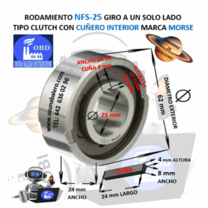 NFS-25 MORSE CLUTCH FRENO DE CONTRAVUELTA CON CUÑA INTERIOR =25mm EXTERIOR =62mm ANCHO =24mm