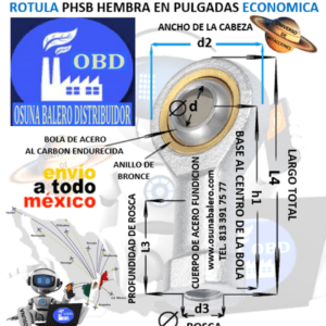 PHSB-16 R ROTULA HEMBRA d=1" d3=ROSCA 1 1/4-12 DERECHA MARCA ECONOMIC
