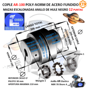 AR-100 COPLE POLY-NORM KTR DE HIERRO FUNDICION CON ANILLO DE HULE NEGRO EXTERIOR =224mm LARGO =206mm MAZA=165mm