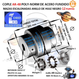 AR-48 COPLE POLY-NORM KTR DE HIERRO FUNDICION CON ANILLO DE HULE NEGRO EXTERIOR =106mm LARGO =101mm MAZA=78mm