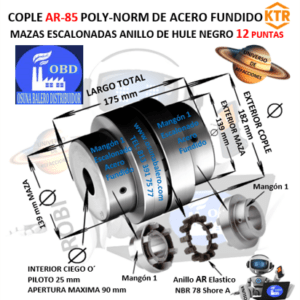 AR-85 COPLE POLY-NORM KTR DE HIERRO FUNDICION CON ANILLO DE HULE NEGRO EXTERIOR =182mm LARGO =175mm MAZA=139mm