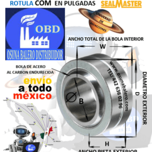 COM-10 ROTULA SEAL MASTER SIN VASTAGO B= 0.625”  D= 1.187”  W= 0.625”  H= 0.500"