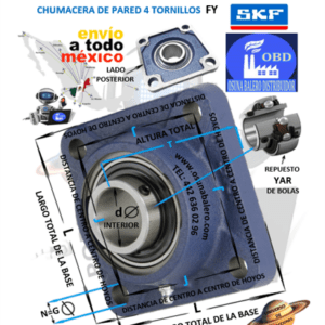 FY 2 15/16 TF CHUMACERA SKF DE PARED 4 TORNILLOS d=2 15/16” J=6.00” L=7.75” T=3.44” G=3/4”