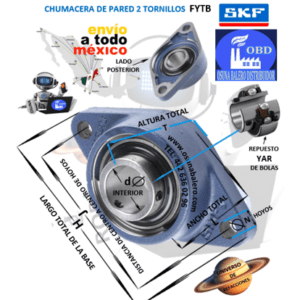 FYTB 1/2 TF CHUMACERA SKF DE PARED 2 TORNILLOS d=1/2” J=3” H=3.88” L=2.13” T=1.20” N=0.44”