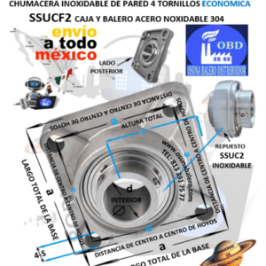 SSUCF210 CHUMACERA ECONOMICA INOXIDABLE 304 DEPARED 4 TORNILLOS INTERIOR d=50mm e=4 3/8” a=5-5/8” z=2 5/32”