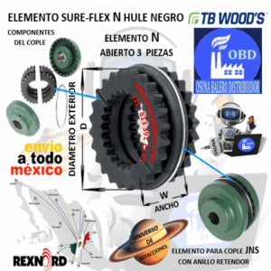 3N ELEMENTO TB WOOD´S SURE-FLEX HULE NEGRO BIPARTIDO CON ARO RETENEDOR EXTERIOR D= 1 7/8" W= 1"