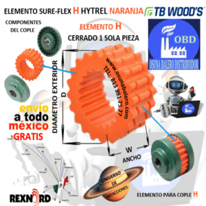 9H ELEMENTO TB WOOD´S SURE-FLEX HYTREL NARANJA D= 6" W= 3"