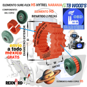 10HS ELEMENTO TB WOOD´S SURE-FLEX HYTREL NARANJA BIPARTIDO D= 7 1/16" W= 3-7/16"