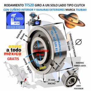 TFS20 TSUBAKI CLUTCH FRENO DE CONTRAVUELTA DE RODILLOS CON CUÑA INTERIOR 20mm