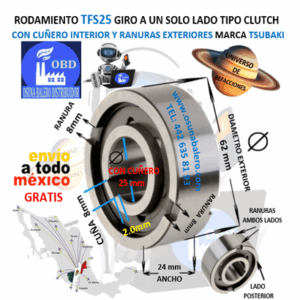 TFS25 TSUBAKI CLUTCH FRENO DE CONTRAVUELTA DE RODILLOS CON CUÑA INTERIOR 25mm