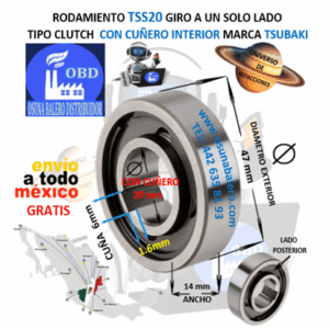 TSS20 TSUBAKI CLUTCH FRENO DE CONTRAVUELTA DE RODILLOS CON CUÑA INTERIOR 20mm
