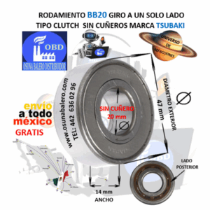 BB20 CLUTCH TSUBAKI FRENO DE CONTRAVUELTA DE BOLAS INTERIOR 20mm EXTERIOR 47mm ANCHO 14mm