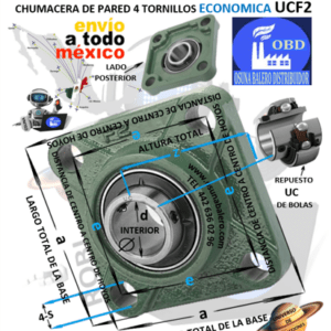 UCF204 CHUMACERA ECONOMICA DE PARED 4 TORNILLOS INTERIOR d=20mm e= 64mm z=30.9 a=86mm