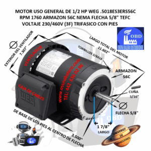 .5018ES3ERS56C MOTOR WEG 1/2 HP 1750RPM 230/460V BRIDA 56C TRIFASICO