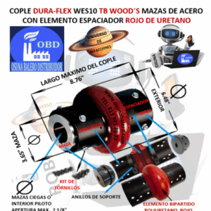 WES10 COPLE CON ELEMENTO ESPACIADOR FLEXIBLE ROJO MARCA TB Wood´s EXTERIOR 6.48” LARGO 8.76”