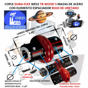 WES2 COPLE CON ELEMENTO ESPACIADOR FLEXIBLE ROJO MARCA TB Wood´s EXTERIOR 3.70” LARGO 5.92”