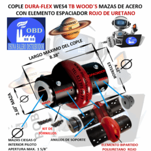 WES4 COPLE CON ELEMENTO ESPACIADOR FLEXIBLE ROJO MARCA TB Wood´s EXTERIOR 4.52” LARGO 8.38”