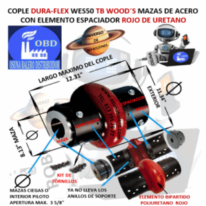 WES50 COPLE CON ELEMENTO ESPACIADOR FLEXIBLE ROJO MARCA TB Wood´s EXTERIOR A= 11.34” LARGO 12.31”